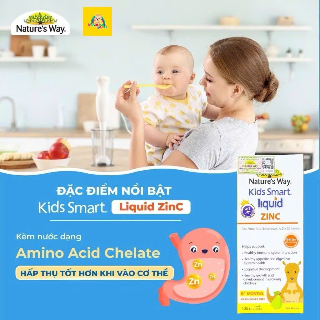 Siro Bổ Sung Kẽm Nature's Way Kids Smart Liquid Zinc Hỗ Trợ Đề Kháng Cho Bé 100ml | Babymall & Care
