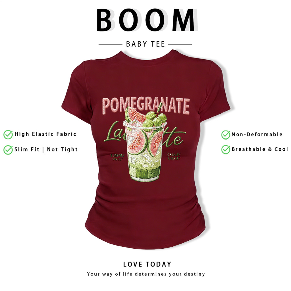 BOOM Áo Baby Tee Nữ Cotton Ôm Body-Áo Thun Ngắn Tay Y2K In Hình PhongCách Mùa Hè, Cổ Tròn Hàng Đầucách hàn quốc phongF11