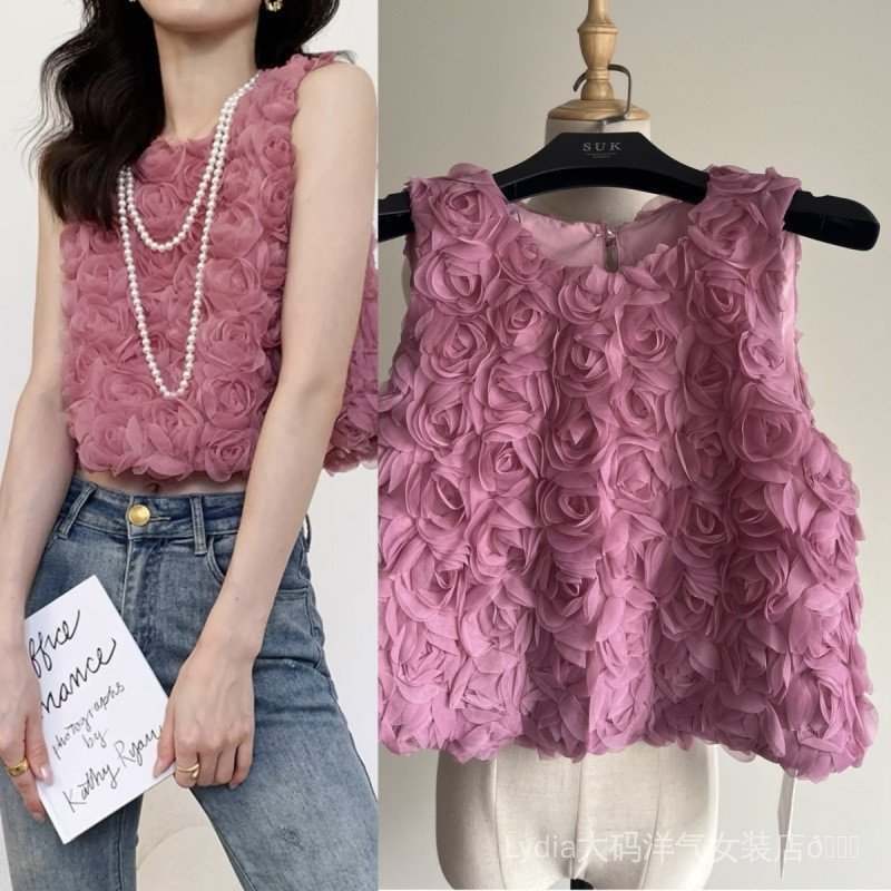 [Ưu đãi đặc biệt trong thời gian có hạn] Seckill Size lớn Thời trang chất lượng cao dành cho nữ Hoa hồng ba chiều 26 Áo vest không tay mùa hè Niche Kỳ nghỉ ngắn Áo nữ