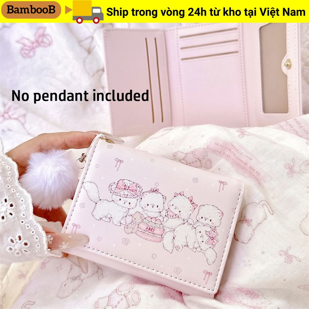 Ví đựng tiền xu BAMBOOB, Ví ngắn in hình mèo Kawaii, Túi đựng tiền màu hồng đa năng bằng da PU di động dành cho nữ du lịch