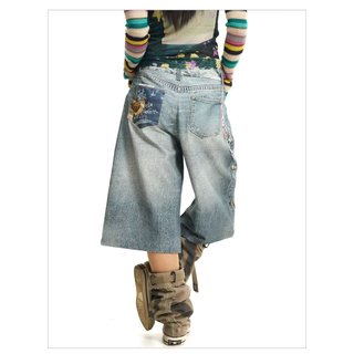 Quần short denim nam GKSSS, phong cách hip-hop Mỹ, chất lượng đường phố cao cấp, phong cách trung tính