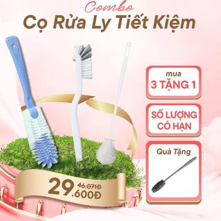 Combo 4 Cây Cọ Rửa Ly Bình Tay Cầm Dài Chống Bám Bẩn - Bộ Dụng Cụ Vệ Sinh Đáy Cốc Lọ Hoa Tiết Kiệm Công Sức 26cm Và 32cm