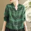 Sản phẩm mới Áo sơ mi ngắn kẻ sọc nữ cổ chữ V dáng rộng phong cách mỏng Áo Cardigan cỡ lớn