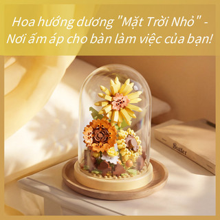 Mô hình khối xây dựng 3D – Hoa bất tử: Hồng & Phù Dung – Quà tặng 7/7 cho nữ – Lắp ráp hoa để bàn, kèm đèn & vỏ