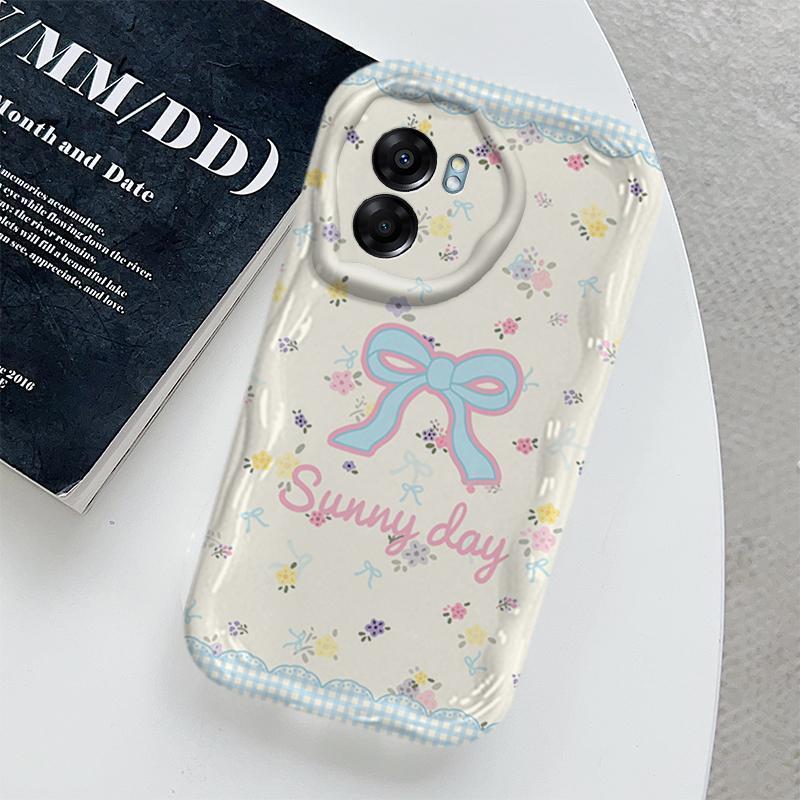 Ốp Cho OPPO A54 4G A57 4G A77 A77S Vỏ Kem Hoạt Hình Nơ Cặp Đôi Mềm TPU 3D Sóng Silicon Vỏ Điện Thoại