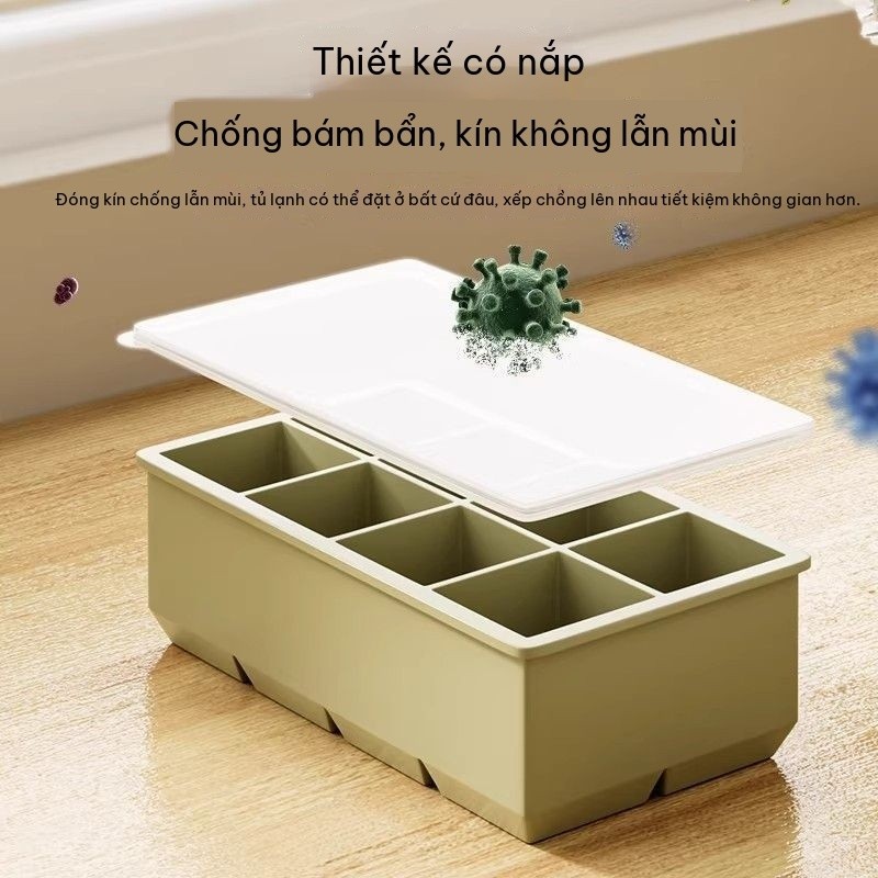🔥 Khay Làm Đá Viên Silicon 8 Ô Cao Cấp Có Nắp Đậy Food Grade Dễ Bật Lấy Đá An Toàn Thực Phẩm Làm Thạch Kem Trái Cây Đông Đá Tủ Lạnh Nhà Bếp
