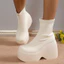 Tăng Chiều Cao 10cm cos Giày Bốt Trắng Nhỏ Đế Dày Mỏng Hơn Nhìn Đàn Hồi Giày Bốt Béo Chân Size Lớn Giày Nữ