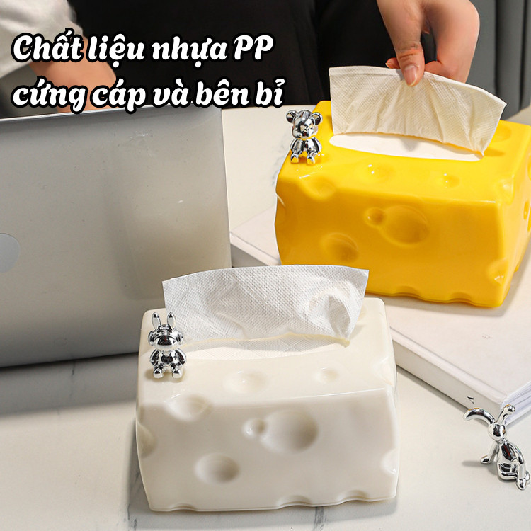 Hộp Rút Khăn Giấy Hình Phô Mai Cao Cấp, Hộp Đựng Giấy Ăn Decor Phòng Khách Đẹp