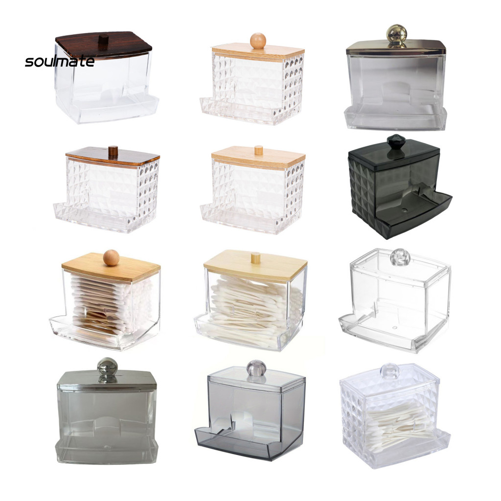 Linh hồn| Hộp đựng khăn bông Hộp đựng bàn thay đồ bằng Acrylic có nắp tre – Dụng cụ sắp xếp chống ẩm chống bụi cho khăn bông Trang sức bóng nha khoa cho gia đình