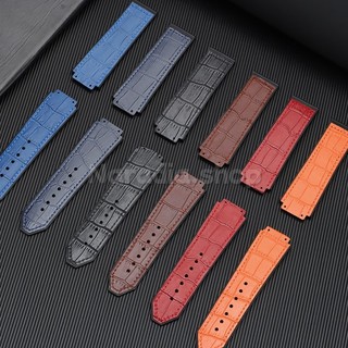 19x25mm 19x26mm cho Hublot Bigbang Silicone + Dây đeo đồng hồ bằng da họa tiết tre Dây đeo đồng hồ có khóa gấp Vòng đeo tay