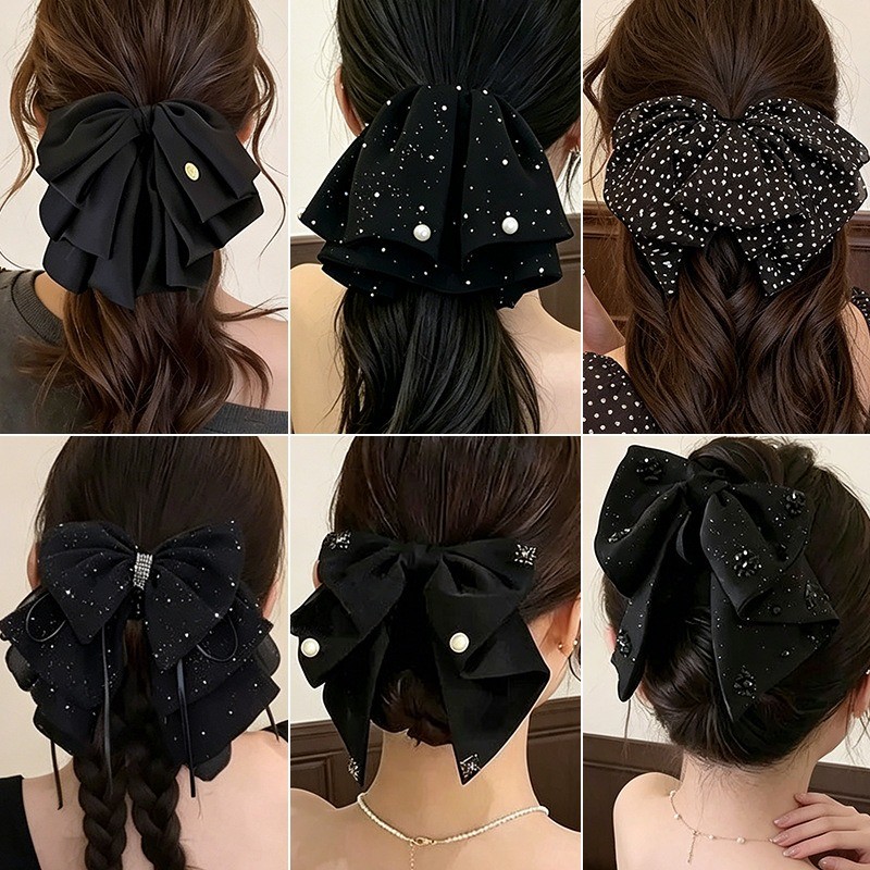 Tính Khí Thanh Lịch Cua Đen Móng Vuốt Tóc Pháp Chấm Bi Nơ Kẹp Tóc