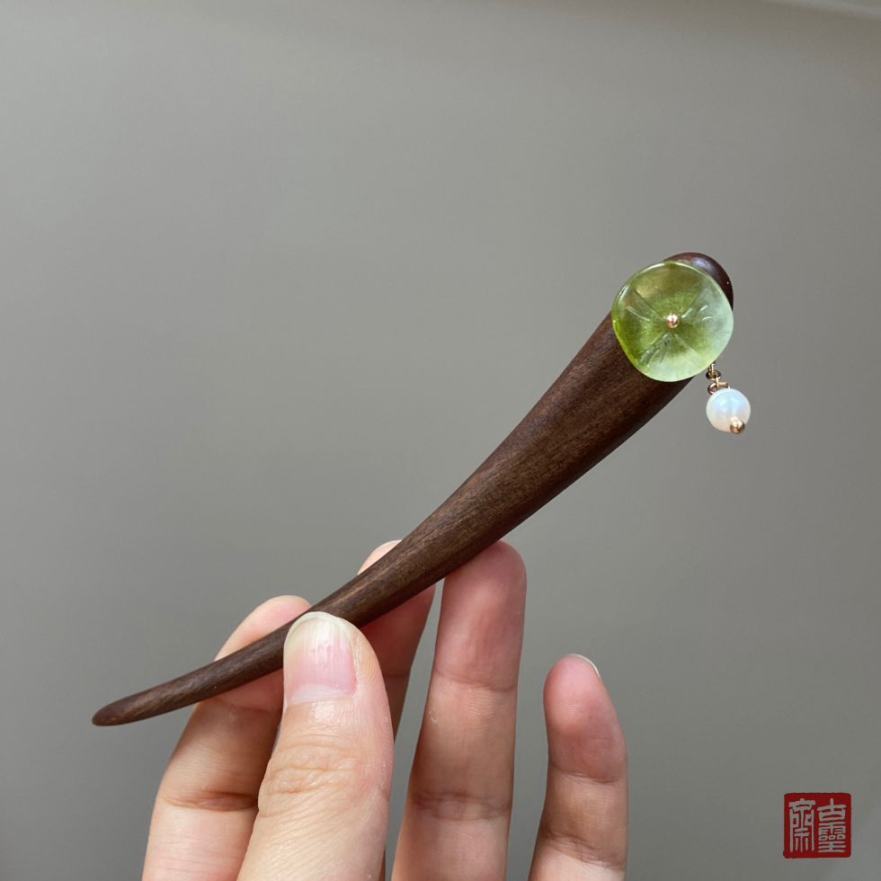 WHX-Hairpin {Zhuluoqing Lotus} Kẹp tóc ngắn 13cm Gỗ đàn hương khắc Kẹp tóc Retro Trung Quốc Niche Thiết kế độc đáo Cảm giác