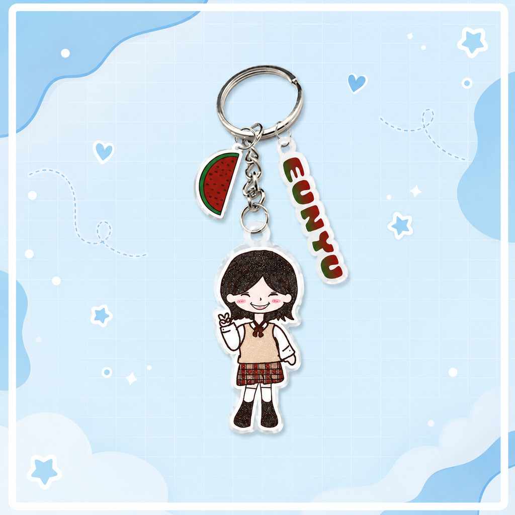 Móc khóa chibi nhân vật dưa hấu lấp lánh, twinglink watermelon,viva la vida, water sugar, quà tặng, sưu tầm - tri decor