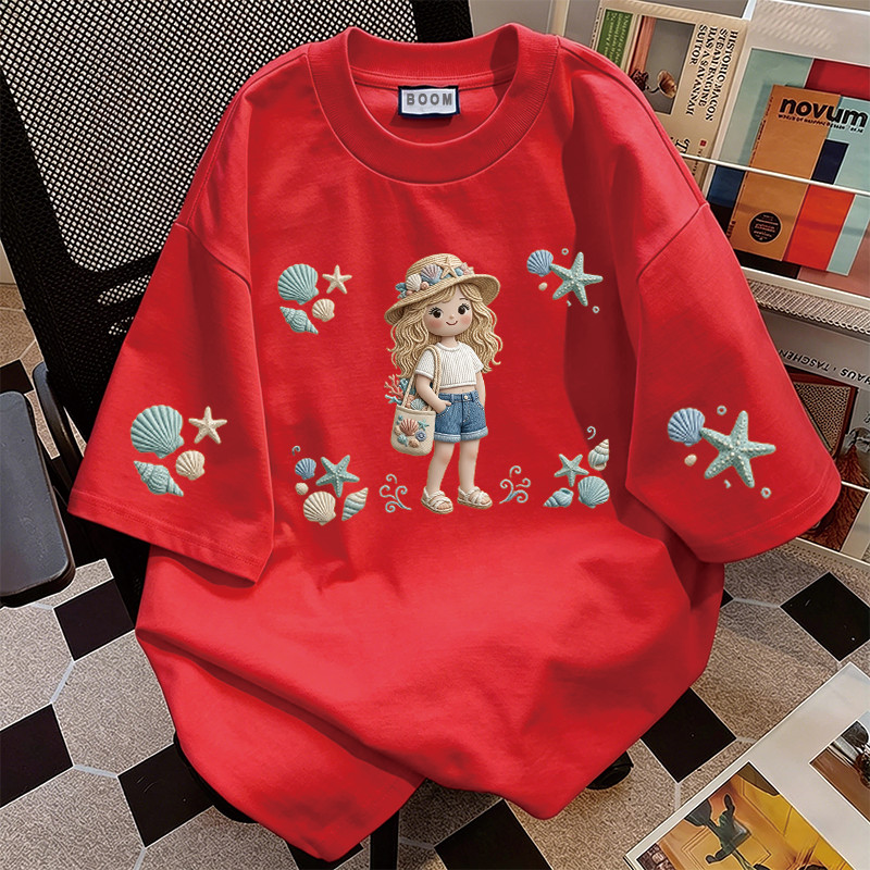 BOOM Áo thun nữ kiểu hàn quốc form rộng tay lỡ cổ tròn cotton Mát-Hè hot trend in cách dễ thương Áo phông form vừaV070