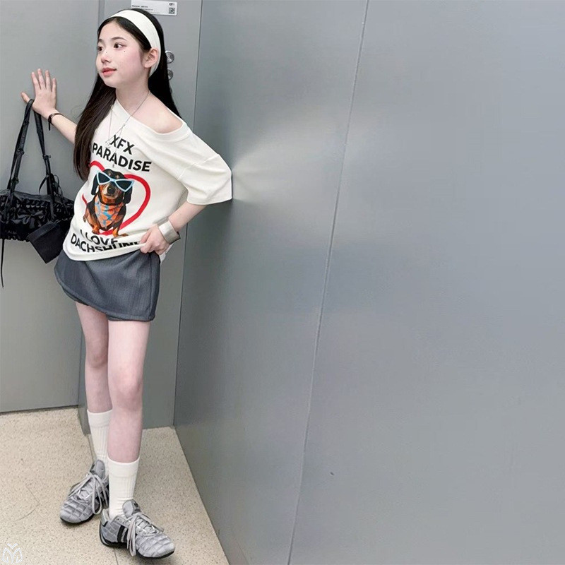 Bé Gái Retro Tình Yêu In Hình Mùa Hè 2026 Phong Cách Mới Trẻ Em Rời Thời Trang Top