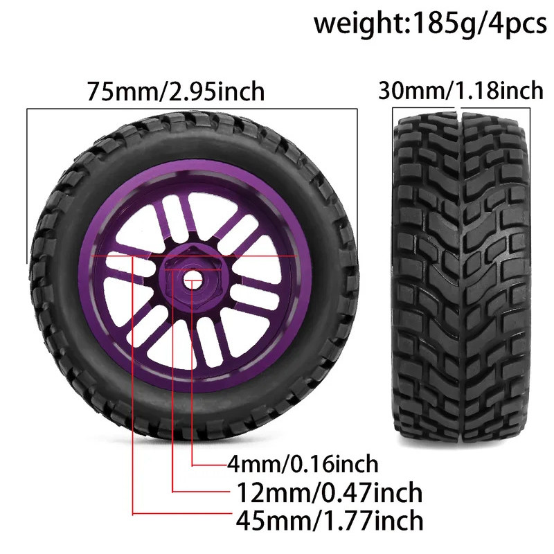4 75 * 30mm 1 / 10 Kim Loại RC On-Road Wheel Lốp 2.95 "OD 12mm Hex cho 1 / 10 Tamiya TT01 TT02 XV02 XV01 WLtoys HSP Kyosho WR8 RedCat Sakura HPI