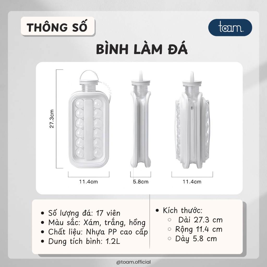 Bình Làm Đá Viên Thông Minh 2in1 HomeMate 1.2L – Khay Đá Silicon Dễ Lấy Đá, Bình Đựng Đá Có Tay Cầm Tiện Lợi