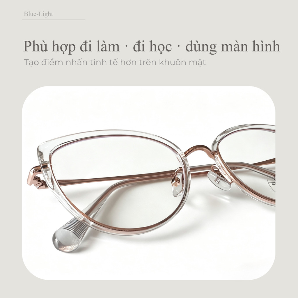 Kính chống ánh sáng xanh nữ gọng TR90 dáng mắt mèo nhẹ dùng hằng ngày