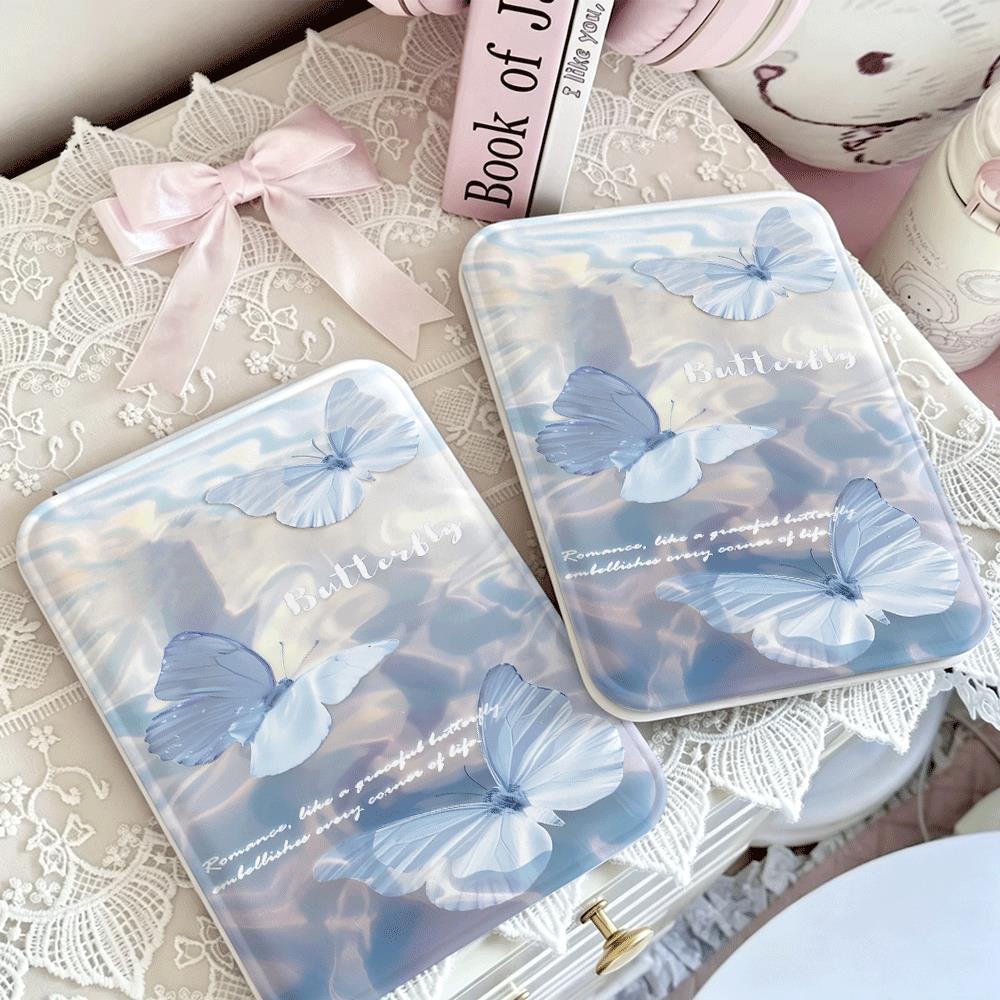 Gương gập mini trang điểm bỏ túi họa tiết bướm xanh nhạt dịu nhẹ thẩm mỹ cao đẹp