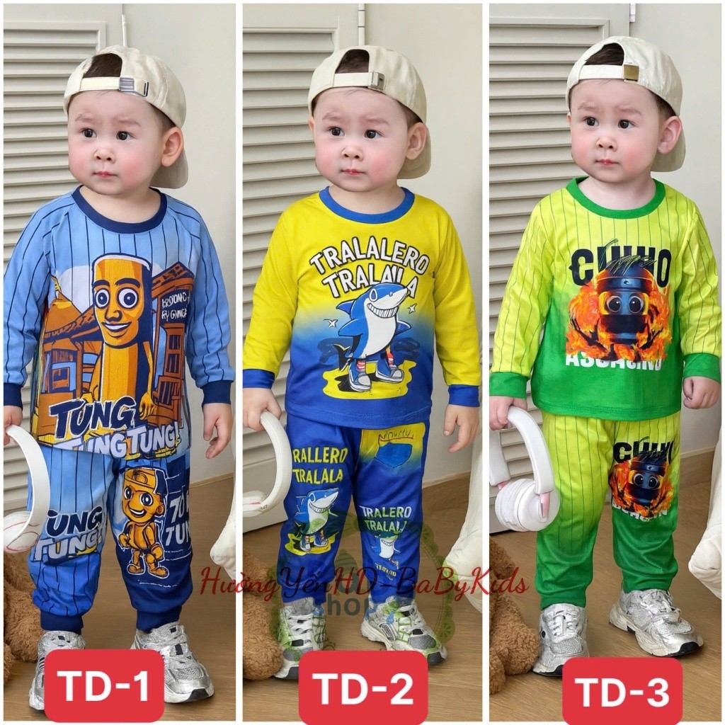 Sét đồ thu đông cho bé 7-50kg COMBO 3Bộ/3màu TREND hoạt hình TUNGTUNG SAHUA