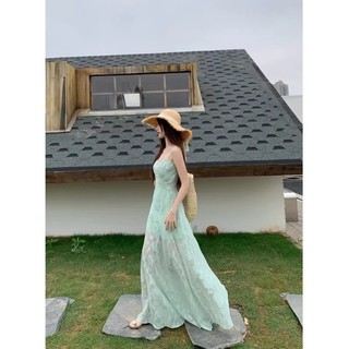 Đầm dây phong cách Pháp mới mùa hè, ngọt ngào tươi mát cho nữ, trang phục kỳ nghỉ bãi biển