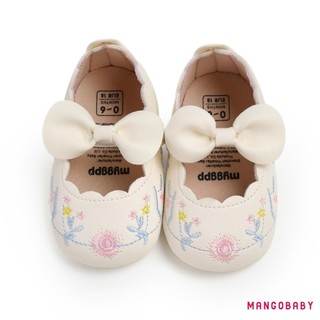 MG-Baby Bé Gái Giày Công Chúa Nơ Thanh Lịch Thêu Hoa Mềm Da PU Chống Trơn Trượt Đáy Giày Tập Đi Đầu Tiên Giày Tập Đi