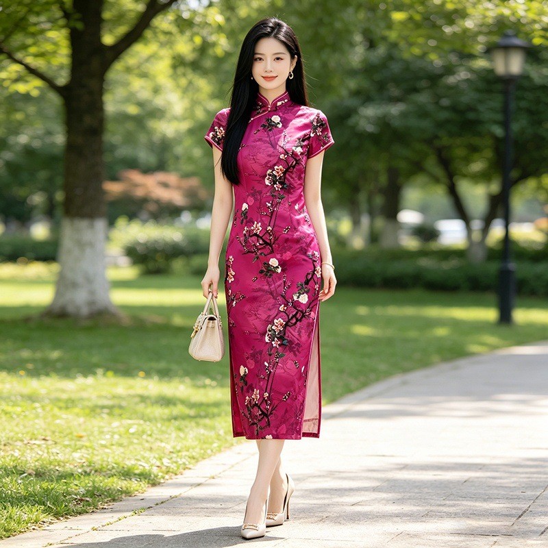 Váy nữ sườn xám plus size phong cách Trung Hoa retro, phù hợp cô gái trẻ trung