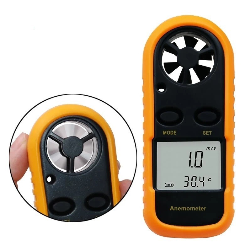 Đồng hồ đo túi anemometer tốc độ gió kỹ thuật số đếm nhiệt độ gió hiển thị máy đo nhiệt độ 0-30m / s