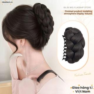Vận chuyển nhanh - Tóc giả đầu Bun EANEST kẹp tóc tự nhiên tổng hợp màu đen và nâu mượt mà dành cho nữ