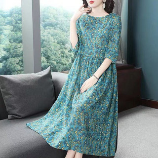 Mùa Hè 2026 Hoa Plus Size Quần Áo Nữ Kuantai Thời Trang Trung Dài Phong Cách Sang Trọng Giảm Tuổi In Hình Đầm e