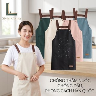 Tạp dề nhà bếp chống dầu chống thấm nước PVC Nấu ăn không tay Phục vụ sử dụng tại nhà Phong cách Hàn Quốc