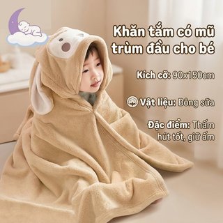 Khăn Tắm Có Mũ Trùm Đầu Cho Bé Lông Cừu San Hô Hoạt Hình Mềm Mại Thấm Hút Ấm Nhanh Khô Áo choàng Tắm Chăn