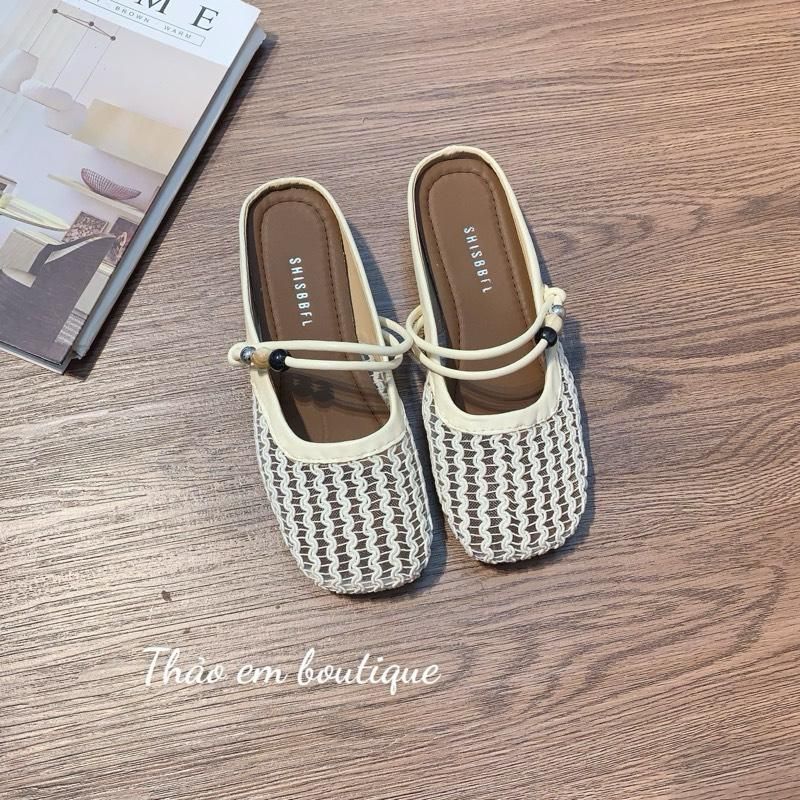 [Thảo Em - SL611] Sục lưới nữ đế bệt mũi tròn quai nơ ngọc [Sẵn Hàng].