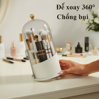 360 Xoay Bàn Chải Trang Điểm Chống Bụi ABS Để Bàn Mỹ Phẩm Tổ Chức Bút Đứng Lưu Trữ