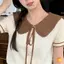 Mùa Hè - Áo sơ mi nữ dệt kim thắt nơ cổ búp bê tay ngắn