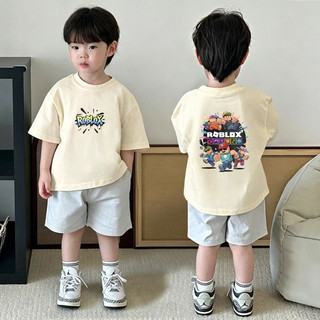 (Từ 1-12 tuổi) Áo thun ngắn tay trẻ em, Áo thun in hình hoạt hình Block Man cho bé trai, Áo cổ tròn