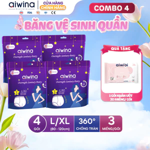 Combo 4 Băng vệ sinh quần Aiwina ngày và đêm size L/XL gói 3 miếng