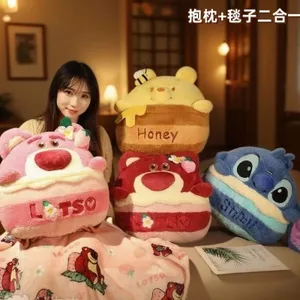 Hoạt Hình Búp Bê Gối Chăn Dâu Gấu Điều Hòa Không Khí Quilt Stitch Đệm Ngủ Chăn 2 Trong 1 Quà Tặng Sinh Nhật 430