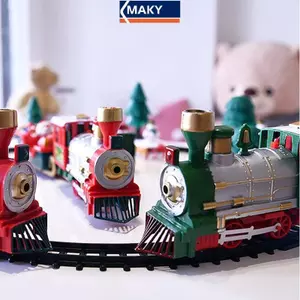 MAKY Xe Lửa Giáng Sinh Đồ Chơi Điện Cây Giáng Sinh Trang Trí Xe Lửa Tra Khung Xe Đường Sắt Có Âm Thanh & Ánh Sáng Đường Sắt Xe Quà Tặng Giáng Sinh VN