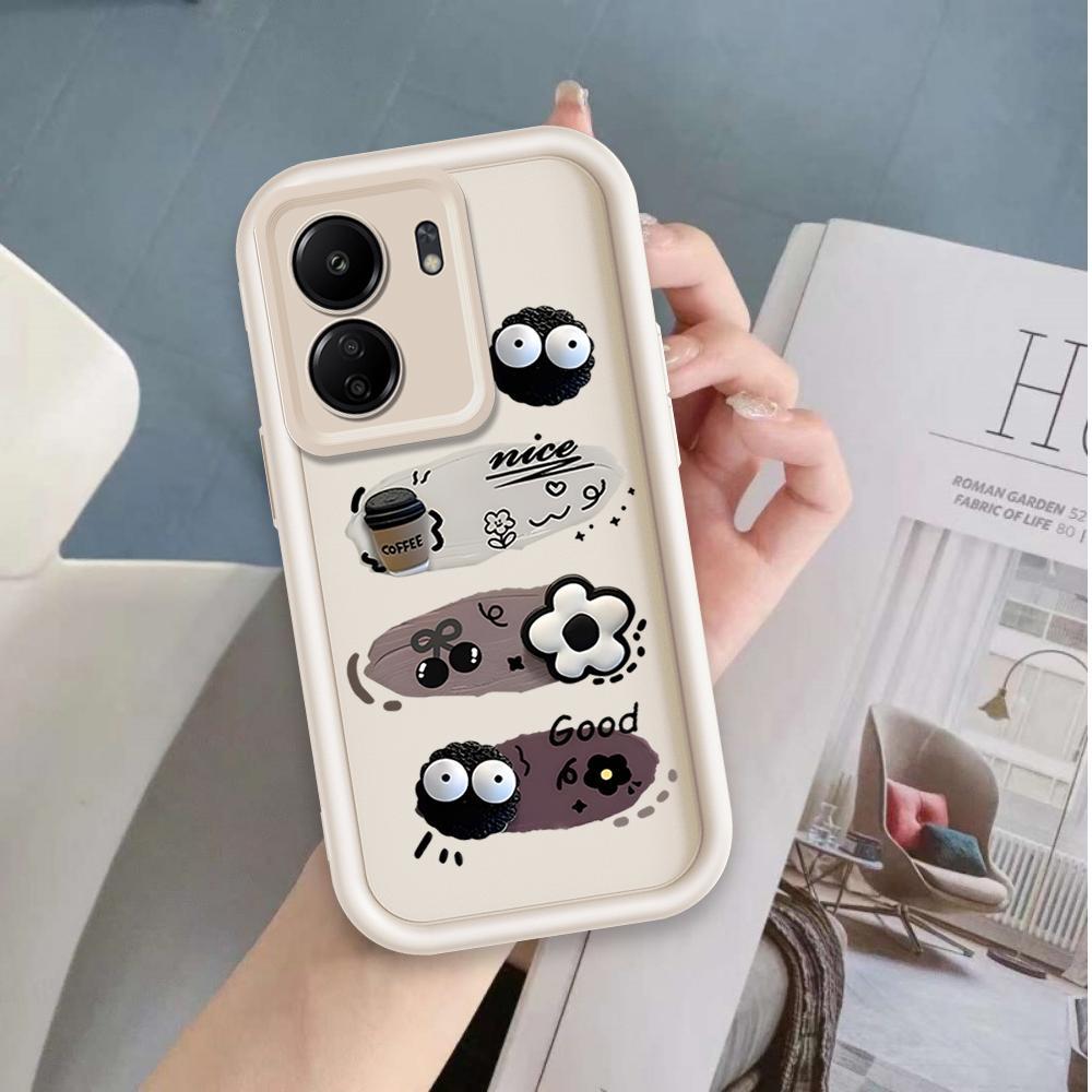 Ốp Lưng Cho Redmi 13C / POCO C65 Phim Hoạt Hình Silicon Bé Gái Mềm Vỏ Điện Thoại TPU Đen Bóng Than Thiên Thần Mắt Chống Sốc Ốp Lưng