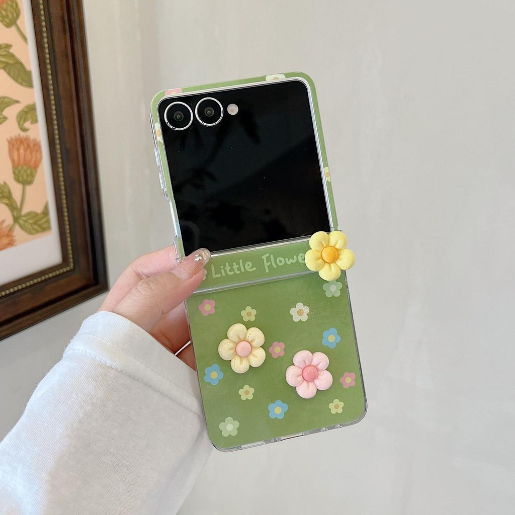 Thích Hợp Cho Samsung Galaxy ZFlip7 zflip6 Hoa Xanh Vỏ Điện Thoại Dây Gấp Vỏ Cứng Cho ZFlip 7 6 5 4 3 5G N3 Flip MixFlip 2 Vỏ Bảo Vệ