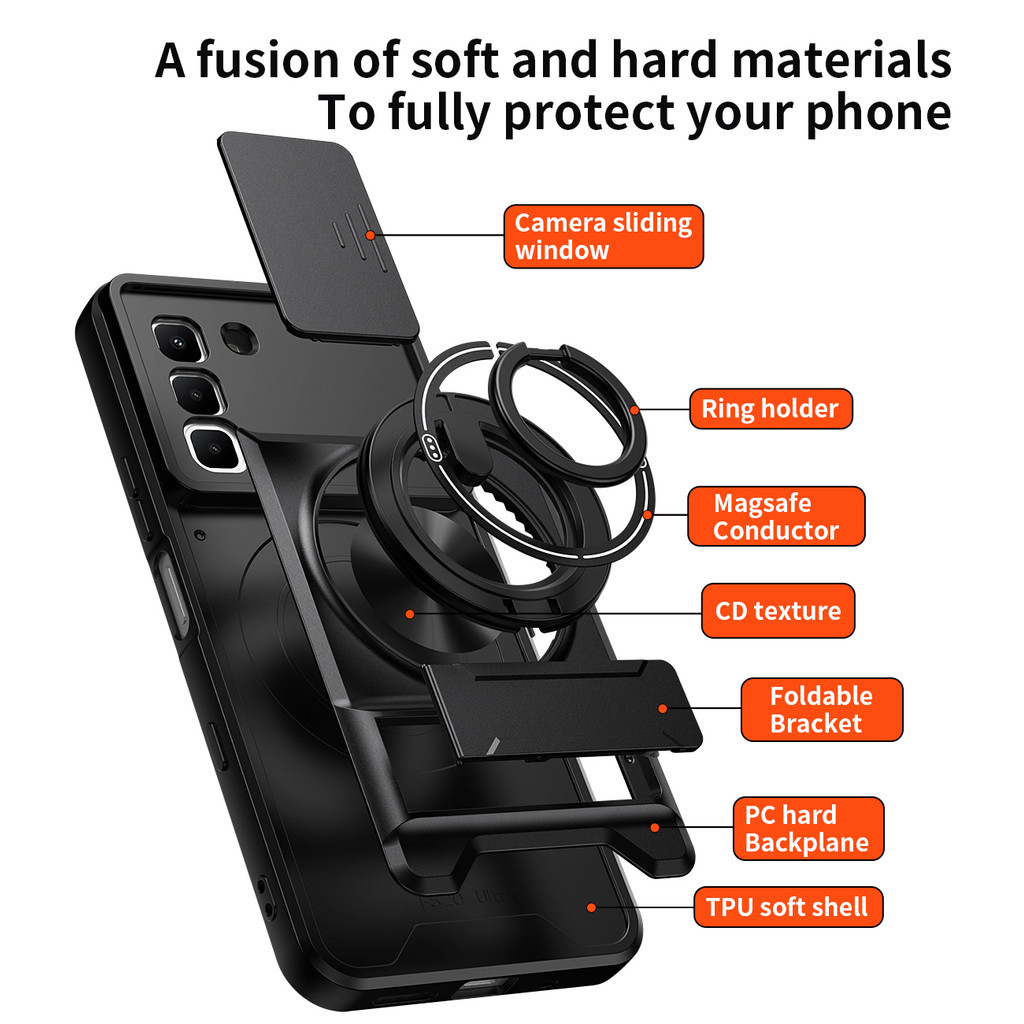 Ốp Điện Thoại Đa Năng Sang Trọng Thích Hợp Cho Infinix Hot 70 60 50 40 Pro Plus 4G 5G Dây 360°Giá đỡ vòng có vỏ máy ảnh Vỏ bảo vệ toàn diện chống sốc