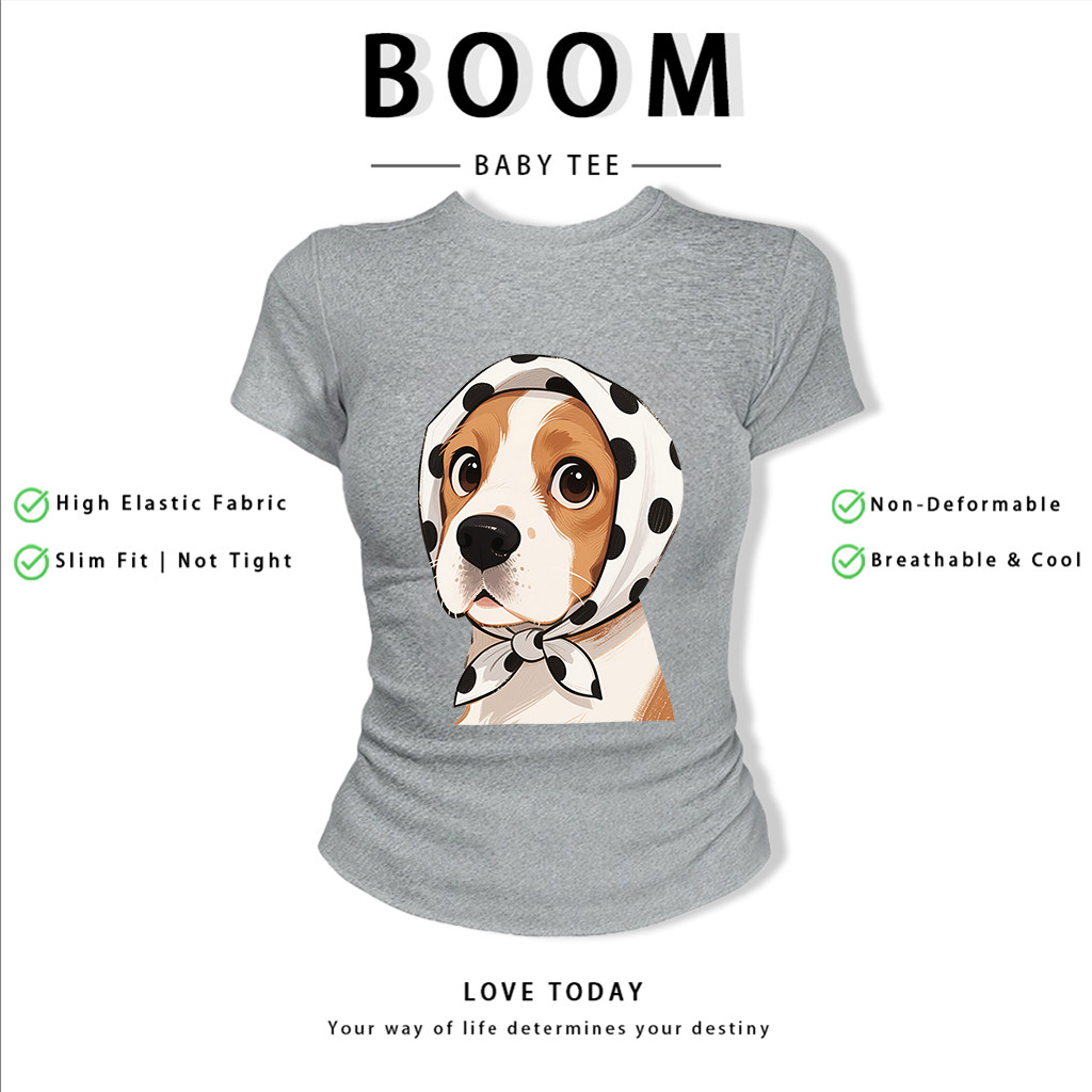 BOOM Áo Baby Tee Nữ Cotton Ôm Body-Áo Thun Ngắn Tay Y2K In Hình PhongCách Mùa Hè, Cổ Tròn Hàng Đầucách hàn quốc phongV91