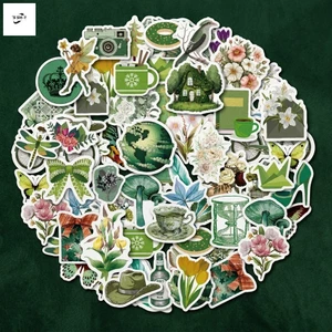 Bộ 50 Miếng Dán Xanh Vintage Có Thể Tháo Rời Cho Nhật Ký Trang Trí Hành Lý Chống Thấm Nước Vinyl PVC Chống Dầu