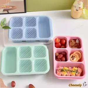 Hộp đựng đồ ăn nhẹ CHEESELY, Khay phục vụ giữ tươi bằng rơm lúa mì có nắp, Hộp đựng thực phẩm chống rò rỉ 5 ngăn di động Hộp đựng đồ ăn trưa