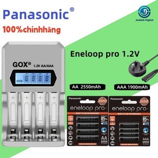 Pin sạc Panasonic eneloop Por AA & AAA 1.2V NI-MH với màn hình LCD 4 khe cắm Bộ sạc pin thông minh Bộ chuyển đổi nguồn phích cắm Vương quốc Anh