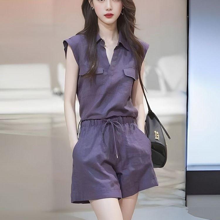 [Seckill trong thời gian có hạn] Bộ đồ muối phong cách mát mẻ Phong cách mới Quần short áo sơ mi màu tím mùa hè Bộ đồ hai mảnh nhẹ Thời trang sang trọng Phong cách Trung Quốc mới