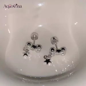 AqToCna Chó Con Dễ Thương Xương Tai Bông Thép Titan Ngôi Sao Mặt Dây Chuyền Tai Đinh Vít Turnbule AqToCna
