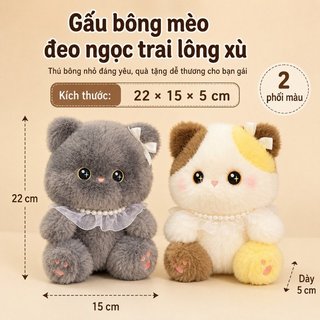 Mèo Sang Trọng Đồ Chơi Ngọc Trai Mềm Lông Tơ Thú Nhồi Bông Dễ Thương Quà Tặng Trang Trí Gối Phòng Ngủ Sofa Kawaii