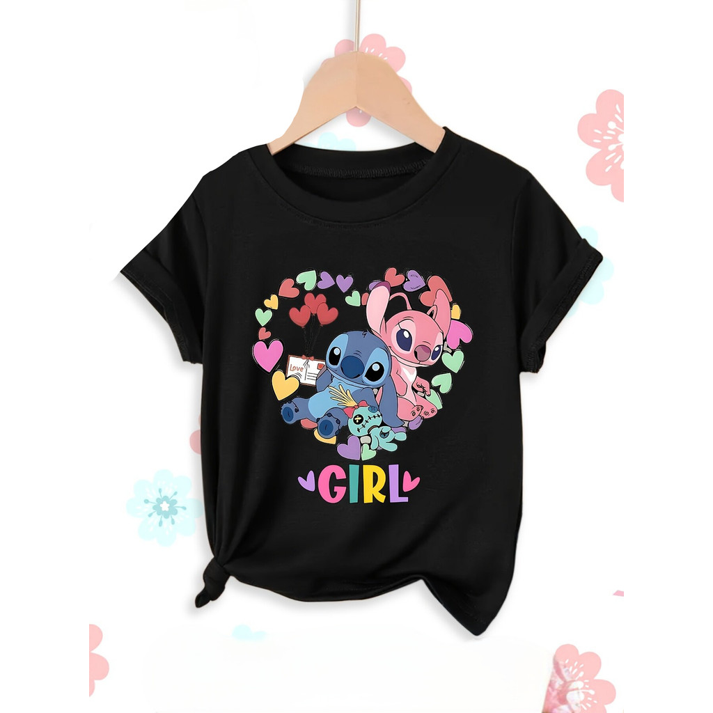 2D Stitch In Hoạt Hình Trẻ Em Tay Ngắn Tee Rời Cắt Cho Trường Học Ngoài Trời Hàng Ngày Cuộc Sống Thường Ngày Dịp